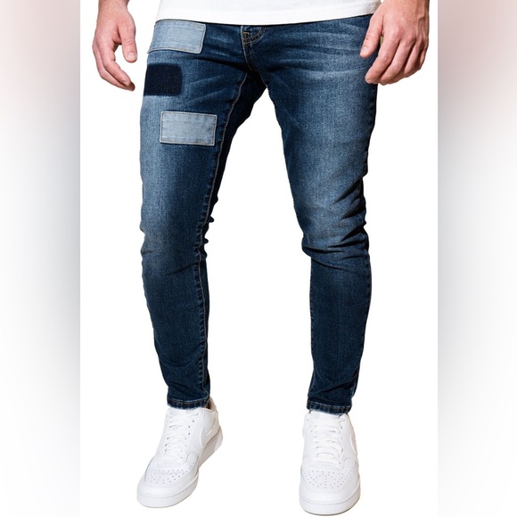 Stylish men’s skinny fit jean. Blue 3 patch. 61 different sizes! - Picture 3 of 6